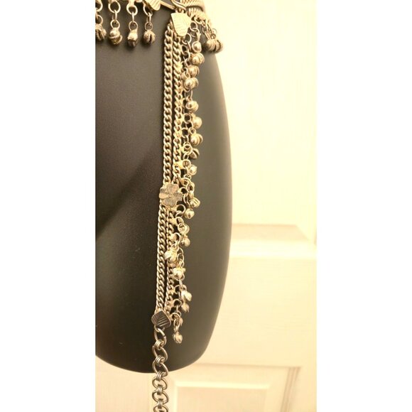 Vintage Silver-Tone Chain Belt with Hearts, Clubs & Dangling Bells 38" musical - Picture 3 of 6